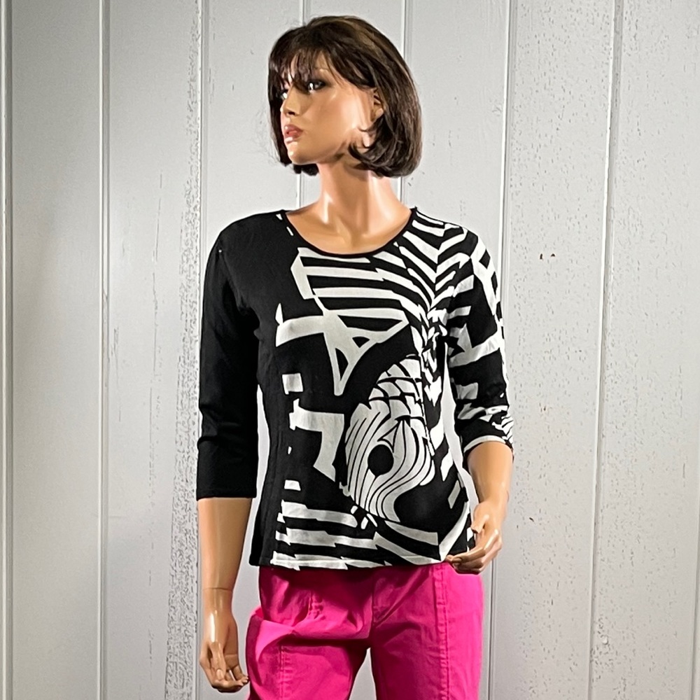 *Joseph A. Women’s Black & White 3/4 Sleeve Top Sz L